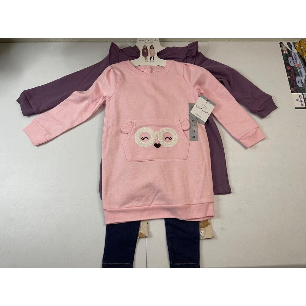 Koala Kids 4-Piece Girls 3T Set: Dress Purple, Leggings, Pink Tunic NWT - Picture 4 of 13